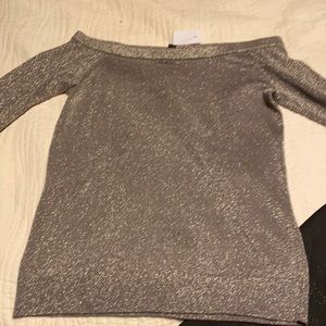 Ann Taylor NWT silver  off the shoulder sweater